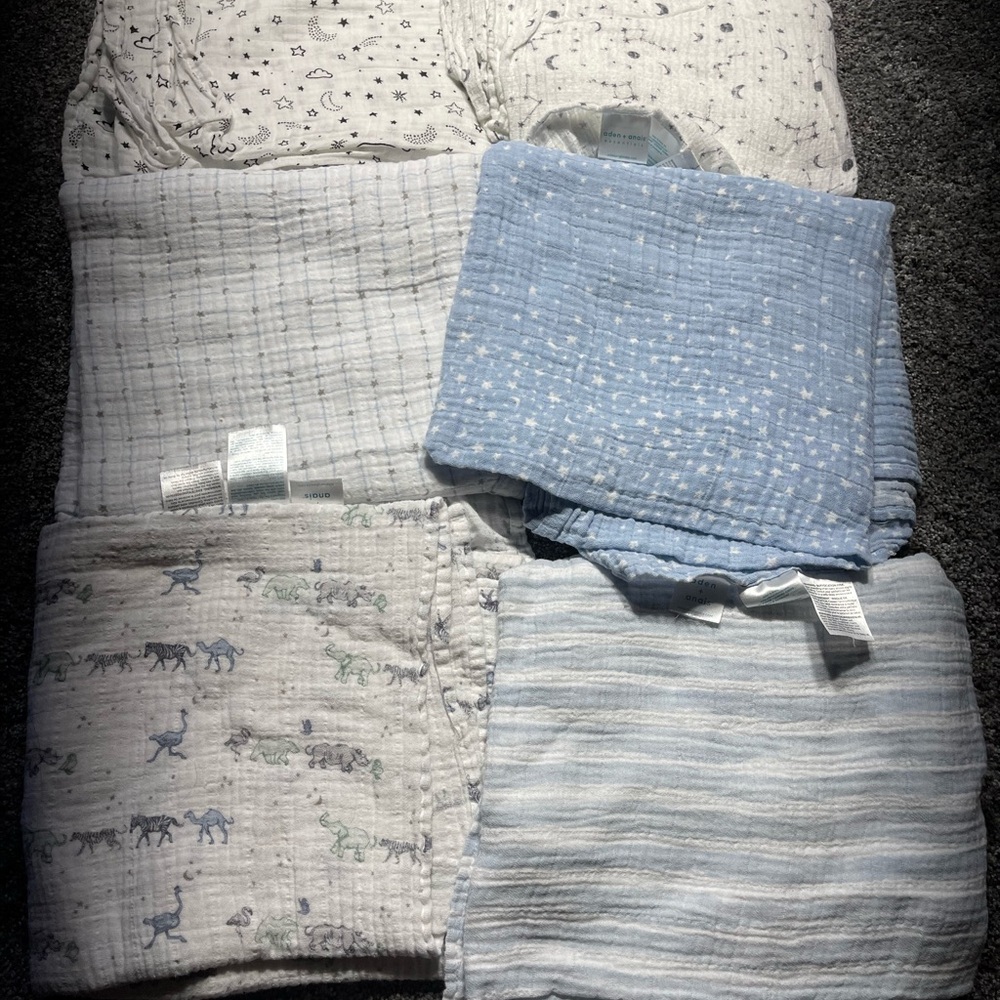 Aden + Anais muslin baby swaddle blanket set of 6 EUC